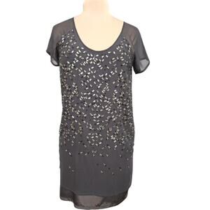 Joie Dress 100% Silk Embellished Beaded Rhinestone Dressy Lined Small Gray